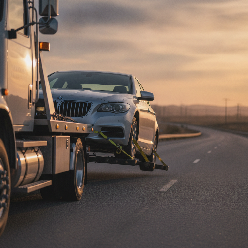 close-up photo of a car being towed, no humans